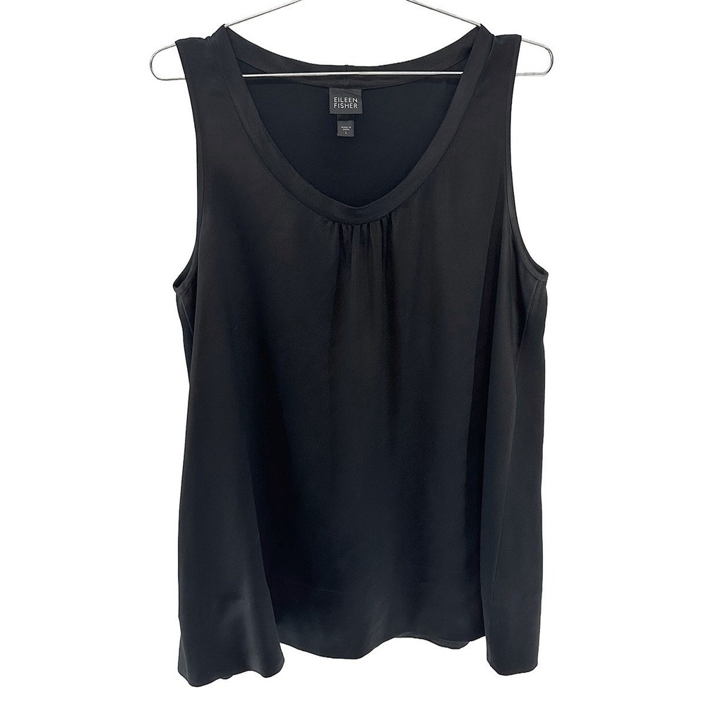 EILEEN FISHER 100% Silk Satin Scoop Neck Tank Top • Large • black - Picture 7 of 7